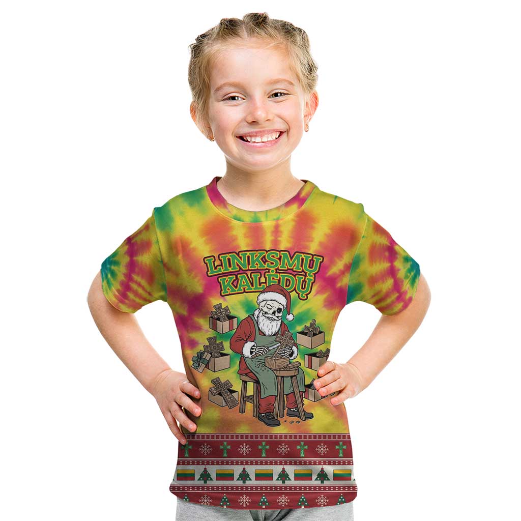Personalized Lithuania Christmas Kid T Shirt Skeleton Cross Tie-Dye Vintage - Wonder Print Shop