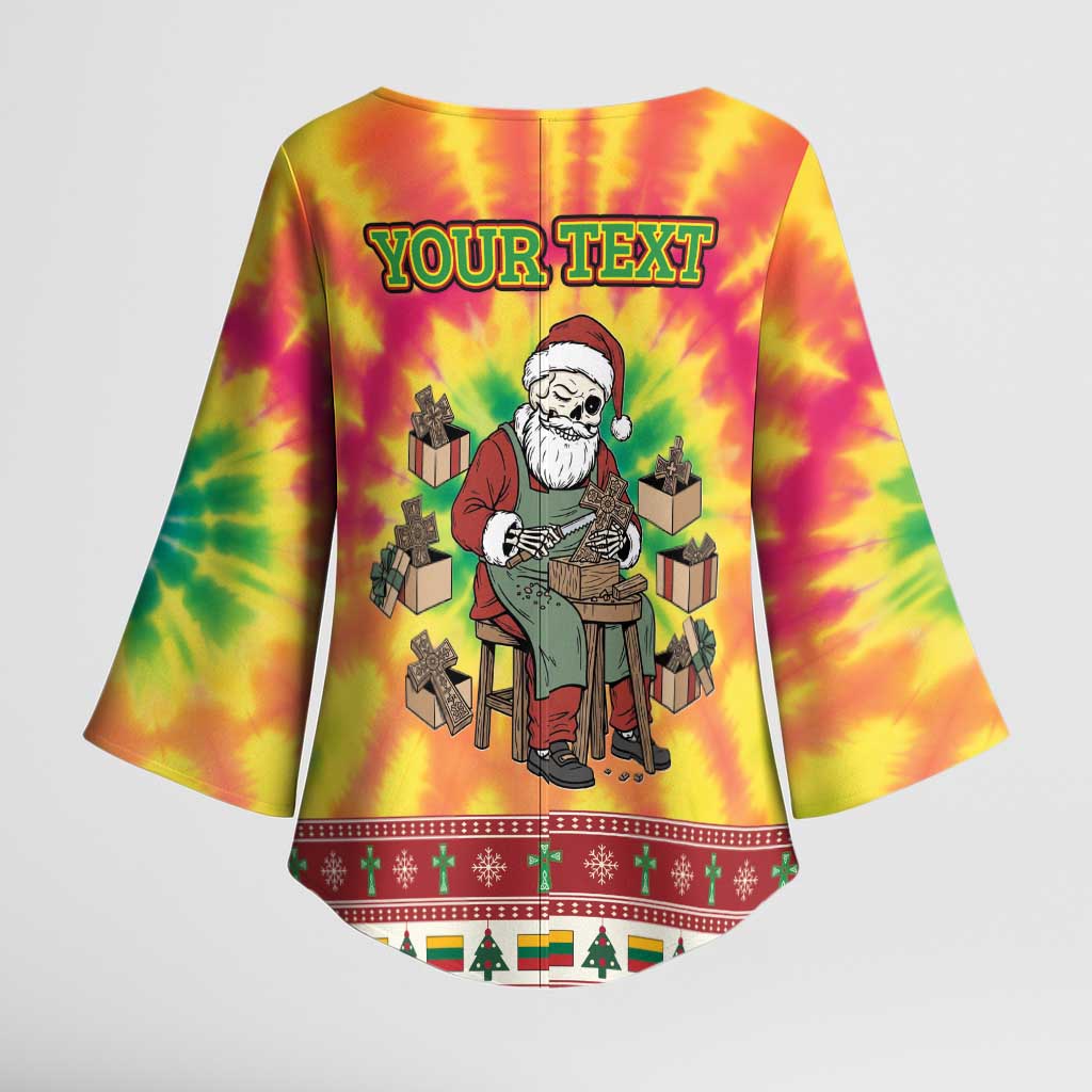 Personalized Lithuania Christmas Kimono Sleeve Blouse Skeleton Cross Tie-Dye Vintage - Wonder Print Shop