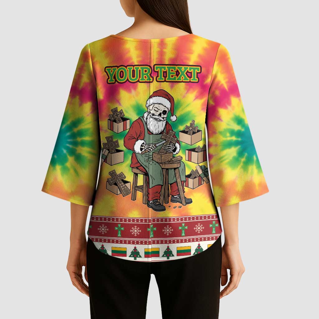 Personalized Lithuania Christmas Kimono Sleeve Blouse Skeleton Cross Tie-Dye Vintage - Wonder Print Shop