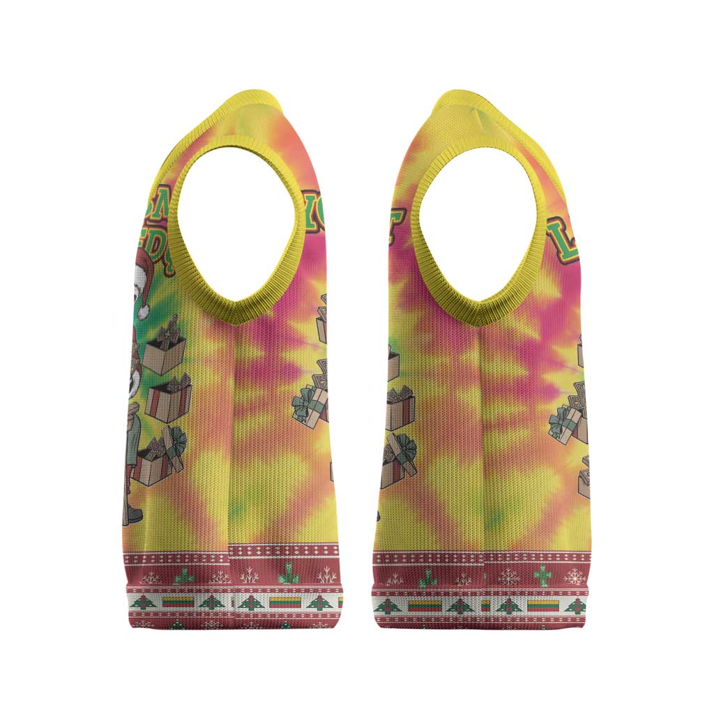 Personalized Lithuania Christmas Knitted V-Neck Vest Skeleton Cross Tie-Dye Vintage - Wonder Print Shop