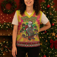 Personalized Lithuania Christmas Knitted V-Neck Vest Skeleton Cross Tie-Dye Vintage - Wonder Print Shop