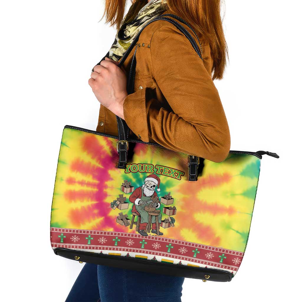 Personalized Lithuania Christmas Leather Tote Bag Skeleton Cross Tie-Dye Vintage - Wonder Print Shop