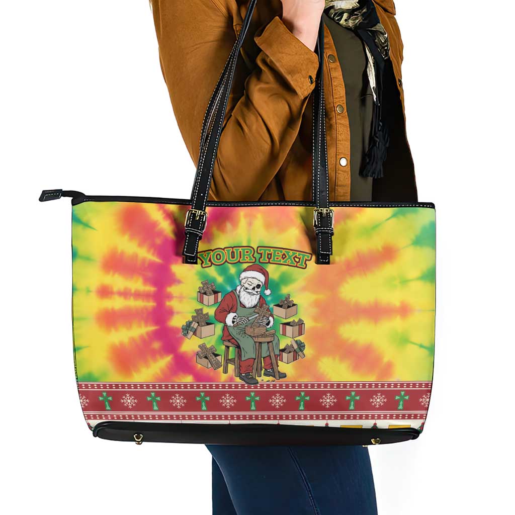 Personalized Lithuania Christmas Leather Tote Bag Skeleton Cross Tie-Dye Vintage - Wonder Print Shop
