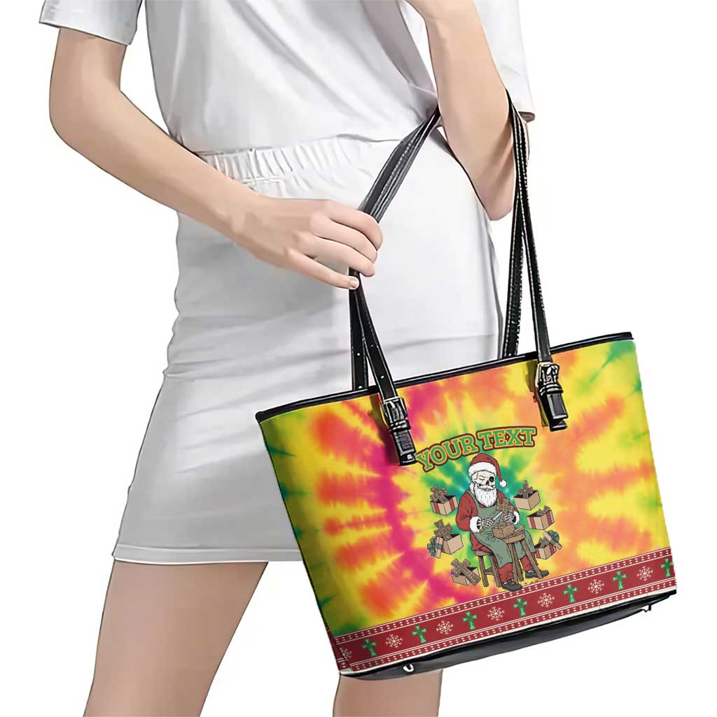 Personalized Lithuania Christmas Leather Tote Bag Skeleton Cross Tie-Dye Vintage - Wonder Print Shop