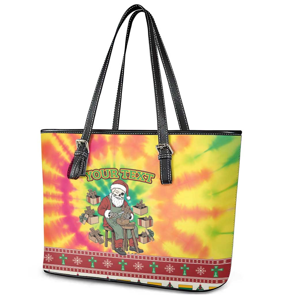 Personalized Lithuania Christmas Leather Tote Bag Skeleton Cross Tie-Dye Vintage - Wonder Print Shop