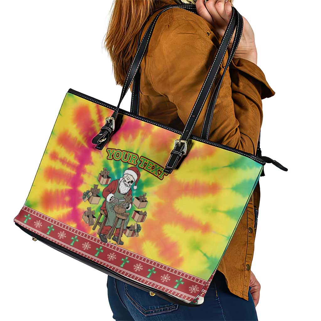 Personalized Lithuania Christmas Leather Tote Bag Skeleton Cross Tie-Dye Vintage - Wonder Print Shop