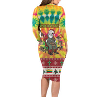 Personalized Lithuania Christmas Long Sleeve Bodycon Dress Skeleton Cross Tie-Dye Vintage - Wonder Print Shop