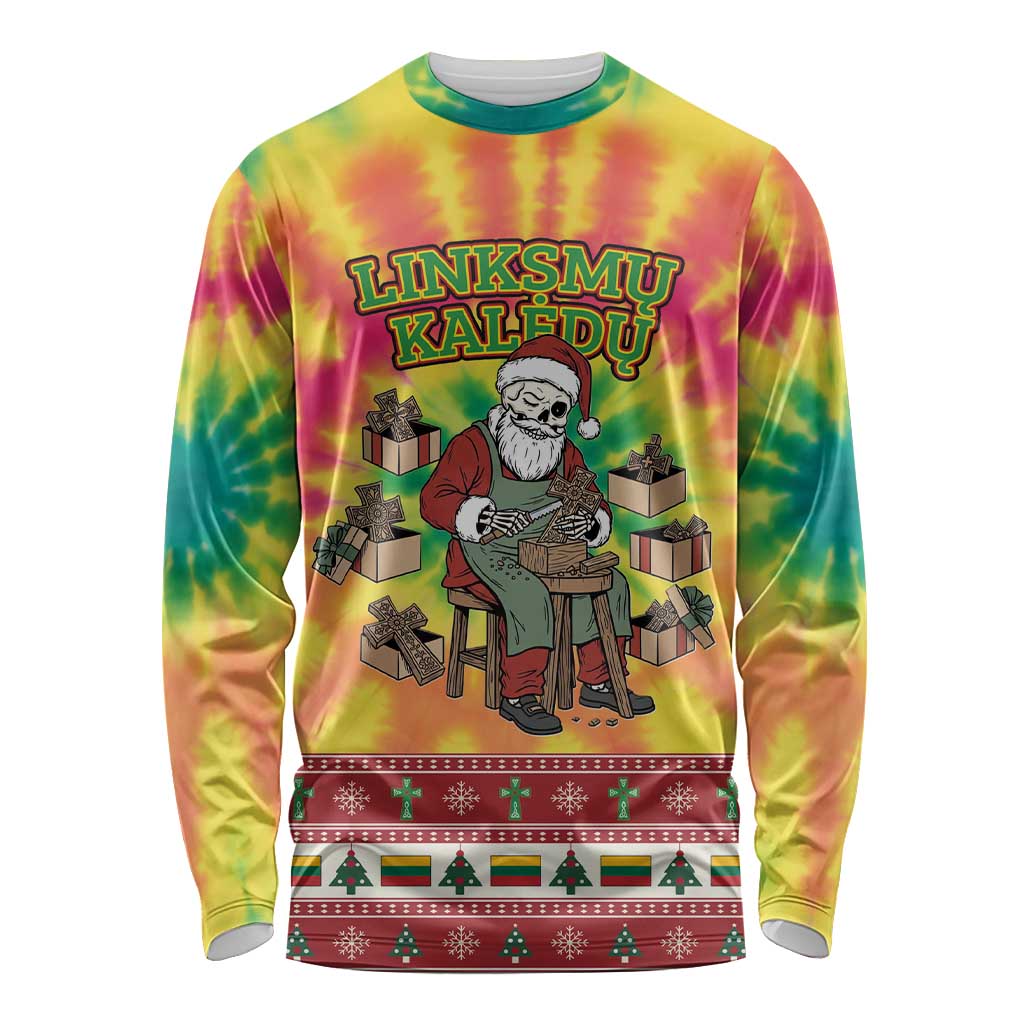 Personalized Lithuania Christmas Long Sleeve Shirt Skeleton Cross Tie-Dye Vintage - Wonder Print Shop