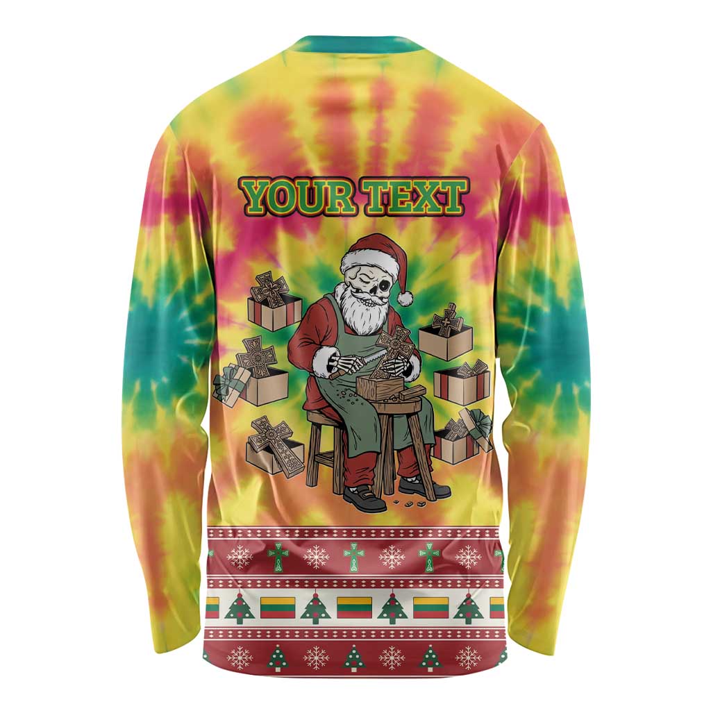 Personalized Lithuania Christmas Long Sleeve Shirt Skeleton Cross Tie-Dye Vintage - Wonder Print Shop