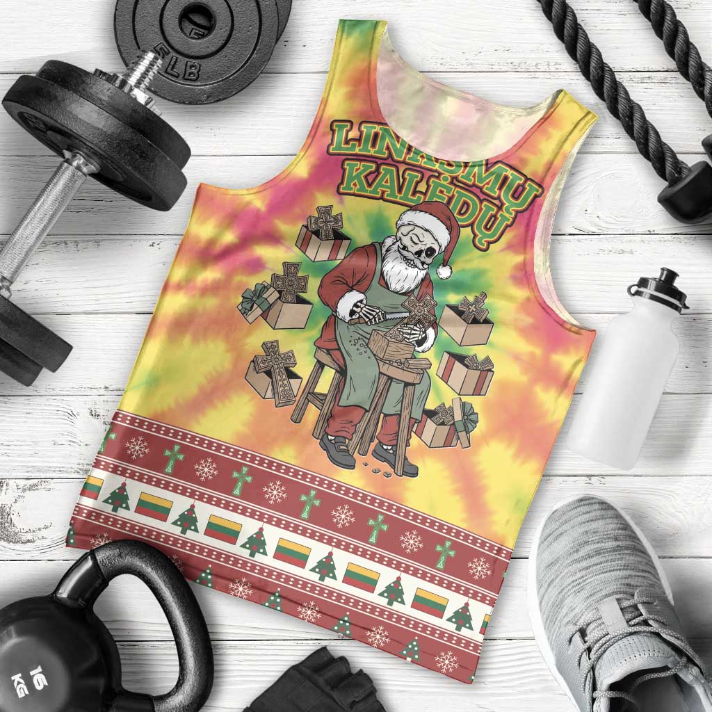 Personalized Lithuania Christmas Men Tank Top Skeleton Cross Tie-Dye Vintage - Wonder Print Shop
