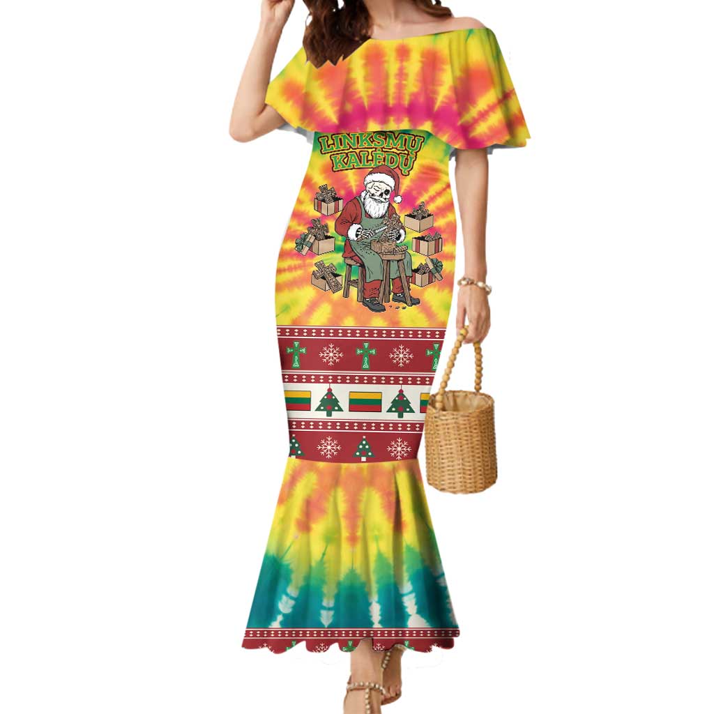 Personalized Lithuania Christmas Mermaid Dress Skeleton Cross Tie-Dye Vintage - Wonder Print Shop