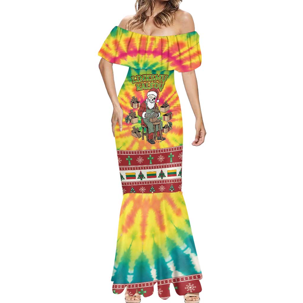 Personalized Lithuania Christmas Mermaid Dress Skeleton Cross Tie-Dye Vintage - Wonder Print Shop