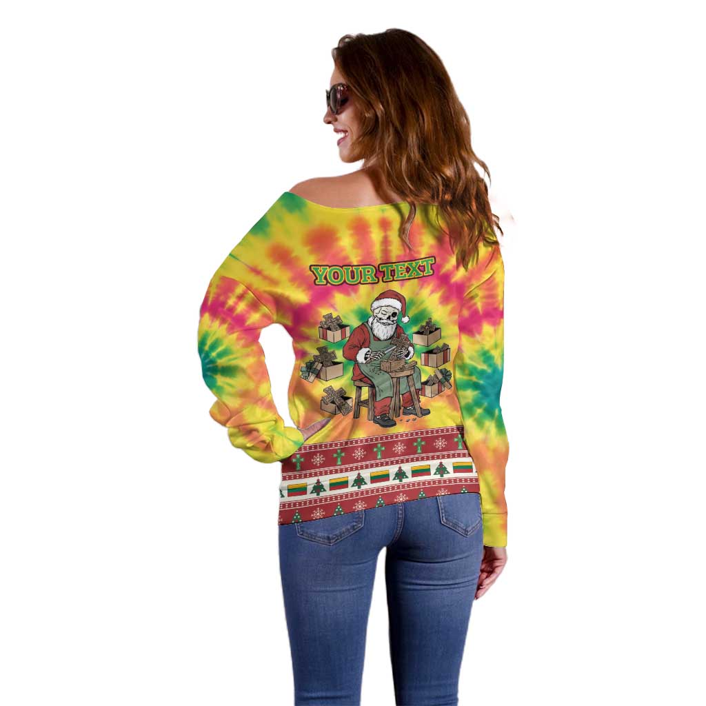 Personalized Lithuania Christmas Off Shoulder Sweater Skeleton Cross Tie-Dye Vintage - Wonder Print Shop