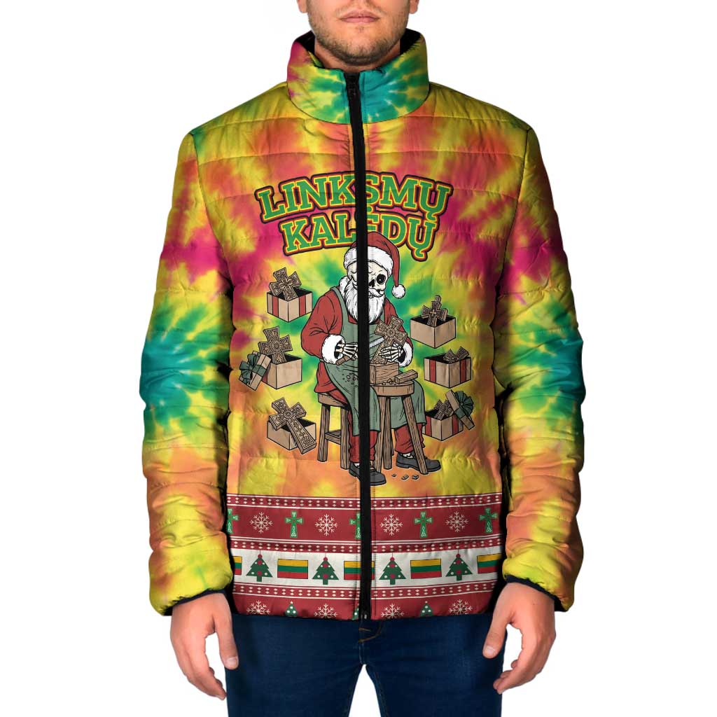 Personalized Lithuania Christmas Padded Jacket Skeleton Cross Tie-Dye Vintage - Wonder Print Shop