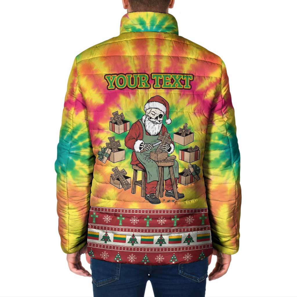 Personalized Lithuania Christmas Padded Jacket Skeleton Cross Tie-Dye Vintage - Wonder Print Shop