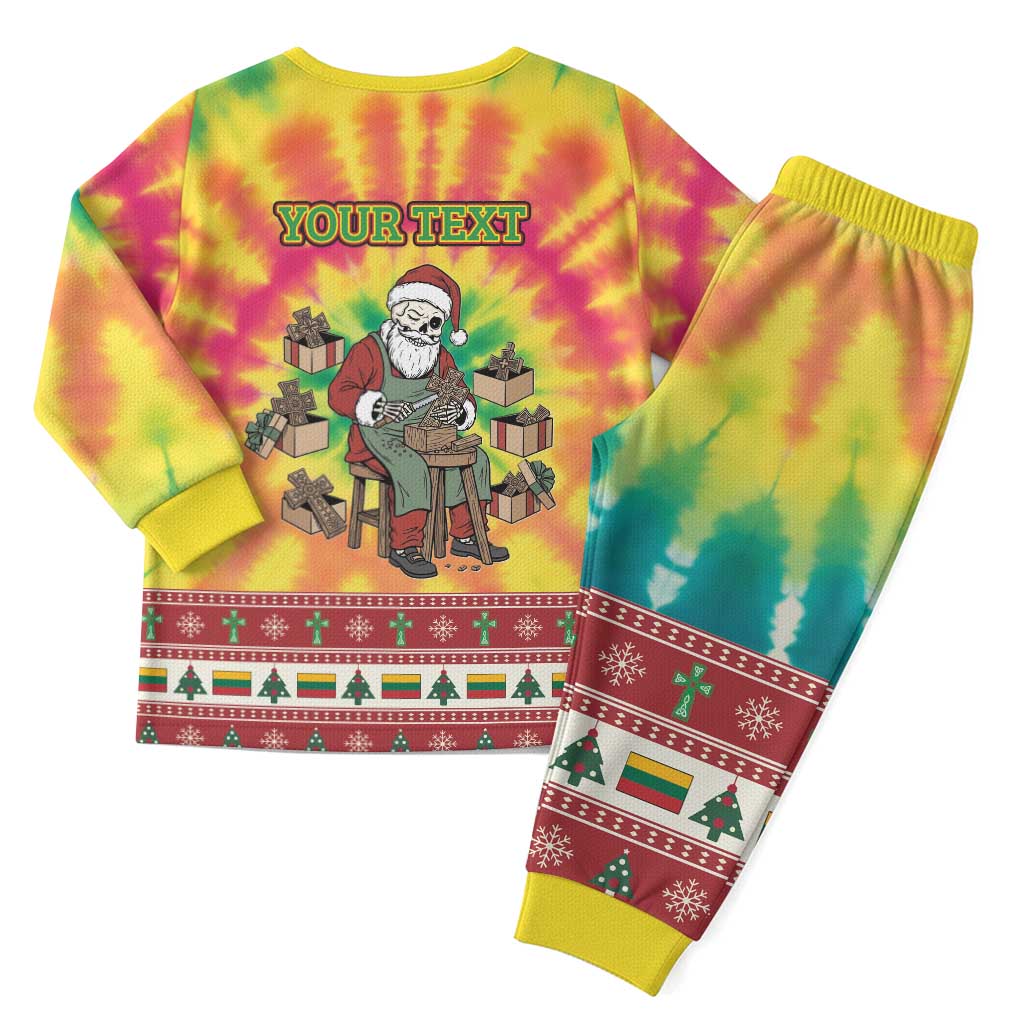 Personalized Lithuania Christmas Pajama Set Skeleton Cross Tie-Dye Vintage - Wonder Print Shop