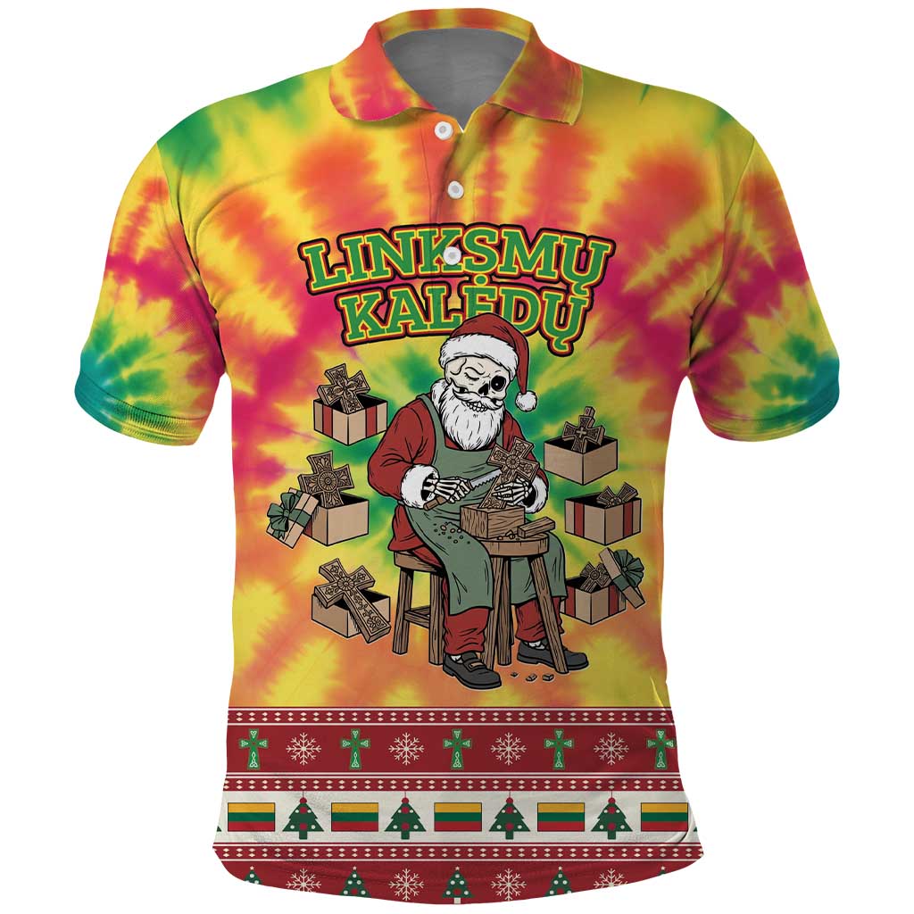 Personalized Lithuania Christmas Polo Shirt Skeleton Cross Tie-Dye Vintage - Wonder Print Shop