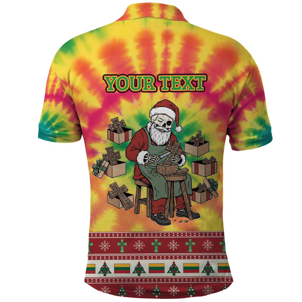 Personalized Lithuania Christmas Polo Shirt Skeleton Cross Tie-Dye Vintage - Wonder Print Shop