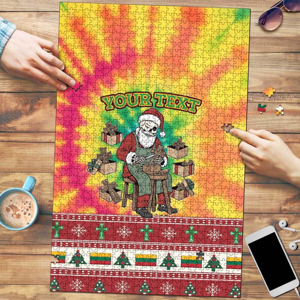 Personalized Lithuania Christmas Puzzle Skeleton Cross Tie-Dye Vintage - Wonder Print Shop