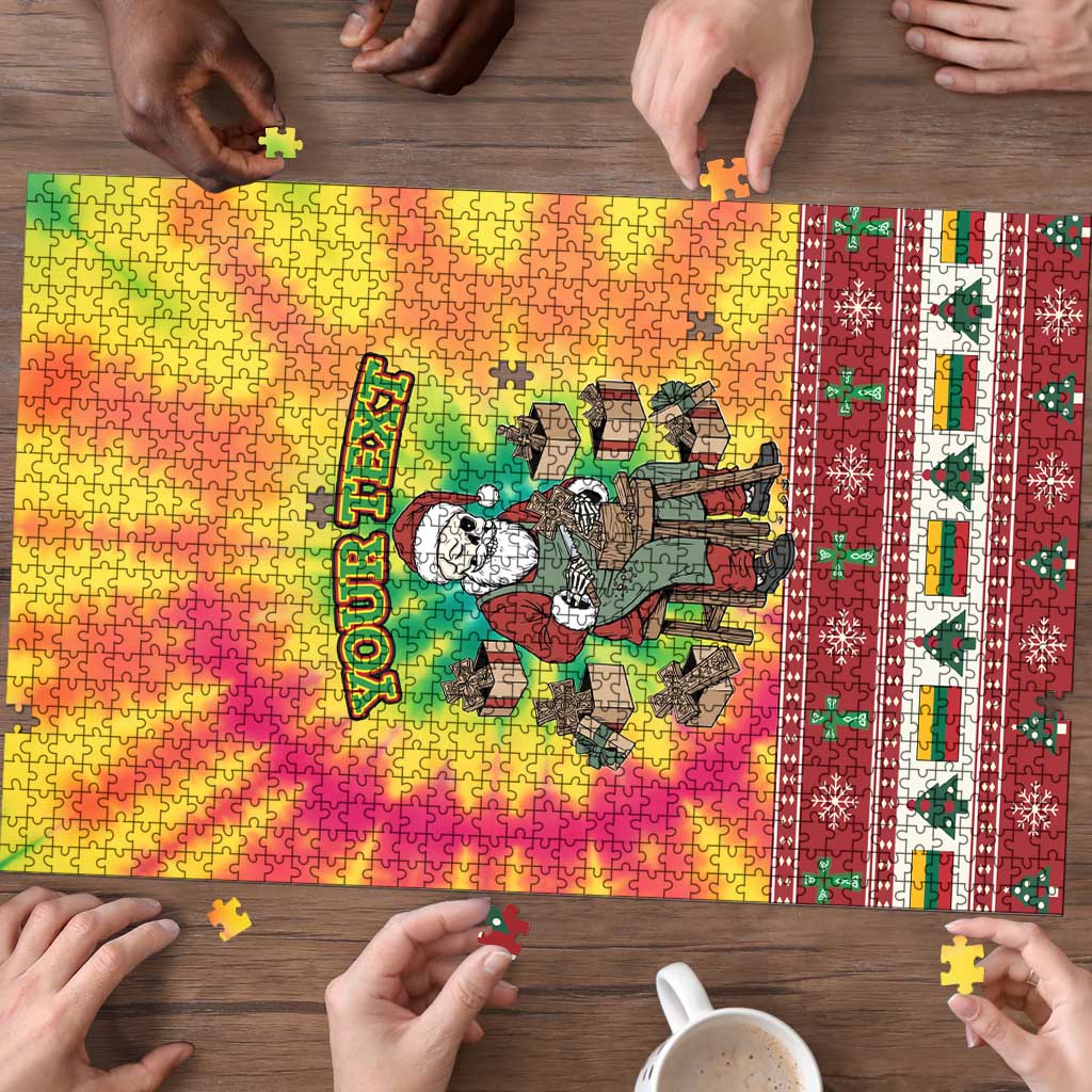 Personalized Lithuania Christmas Puzzle Skeleton Cross Tie-Dye Vintage - Wonder Print Shop