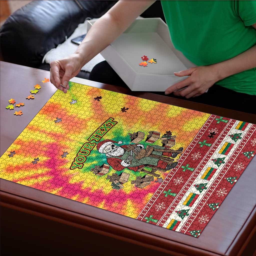 Personalized Lithuania Christmas Puzzle Skeleton Cross Tie-Dye Vintage - Wonder Print Shop