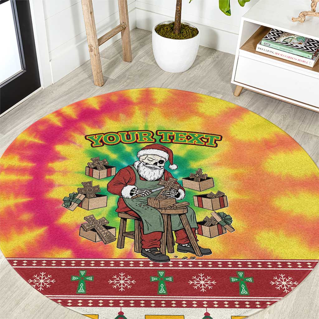 Personalized Lithuania Christmas Round Carpet Skeleton Cross Tie-Dye Vintage - Wonder Print Shop