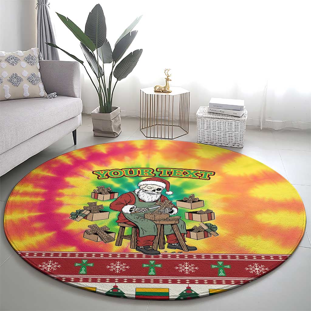 Personalized Lithuania Christmas Round Carpet Skeleton Cross Tie-Dye Vintage - Wonder Print Shop