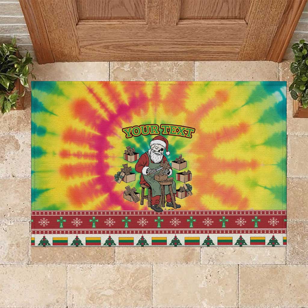Personalized Lithuania Christmas Rubber Doormat Skeleton Cross Tie-Dye Vintage - Wonder Print Shop