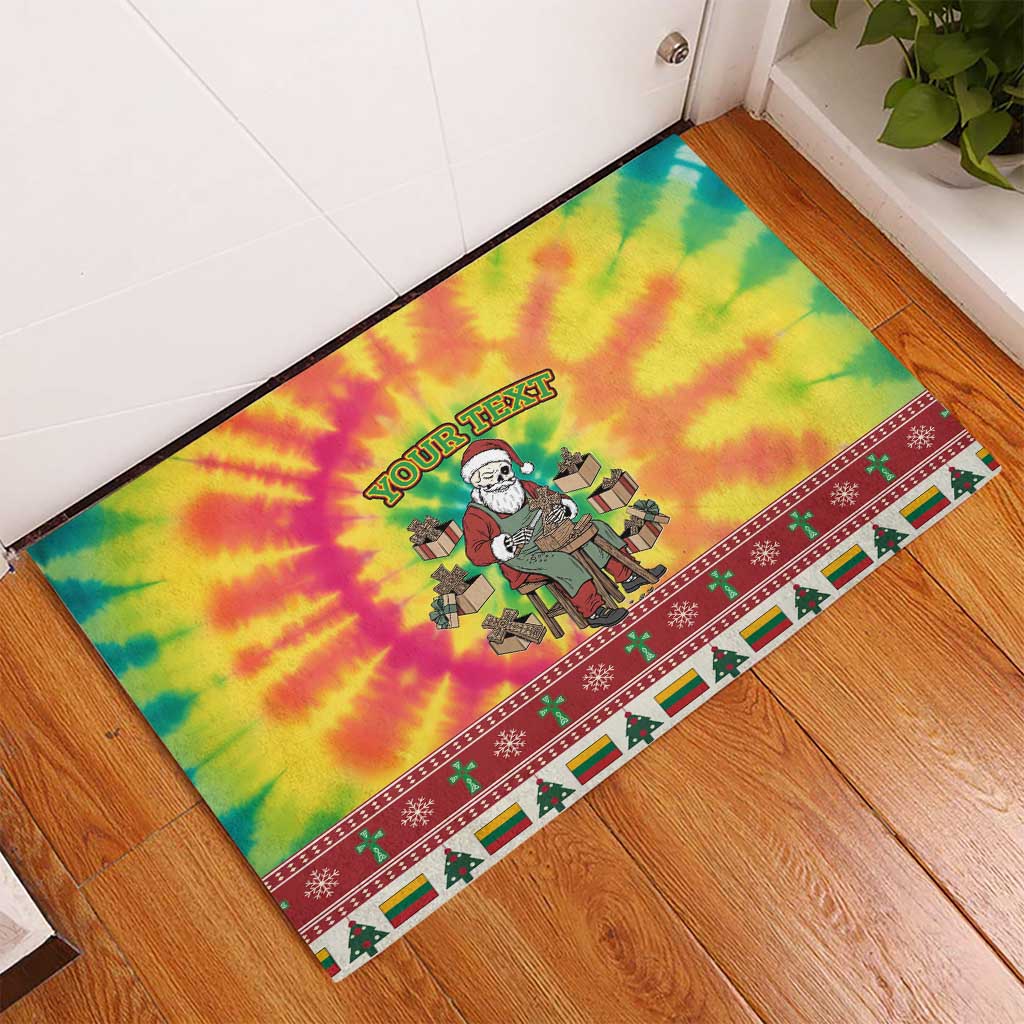 Personalized Lithuania Christmas Rubber Doormat Skeleton Cross Tie-Dye Vintage - Wonder Print Shop