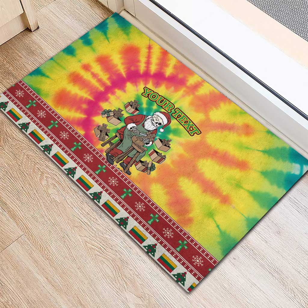 Personalized Lithuania Christmas Rubber Doormat Skeleton Cross Tie-Dye Vintage - Wonder Print Shop