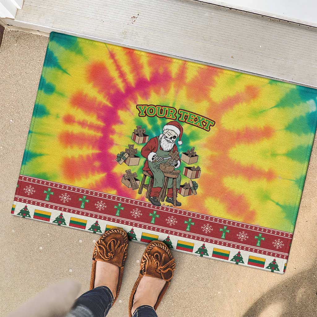Personalized Lithuania Christmas Rubber Doormat Skeleton Cross Tie-Dye Vintage - Wonder Print Shop