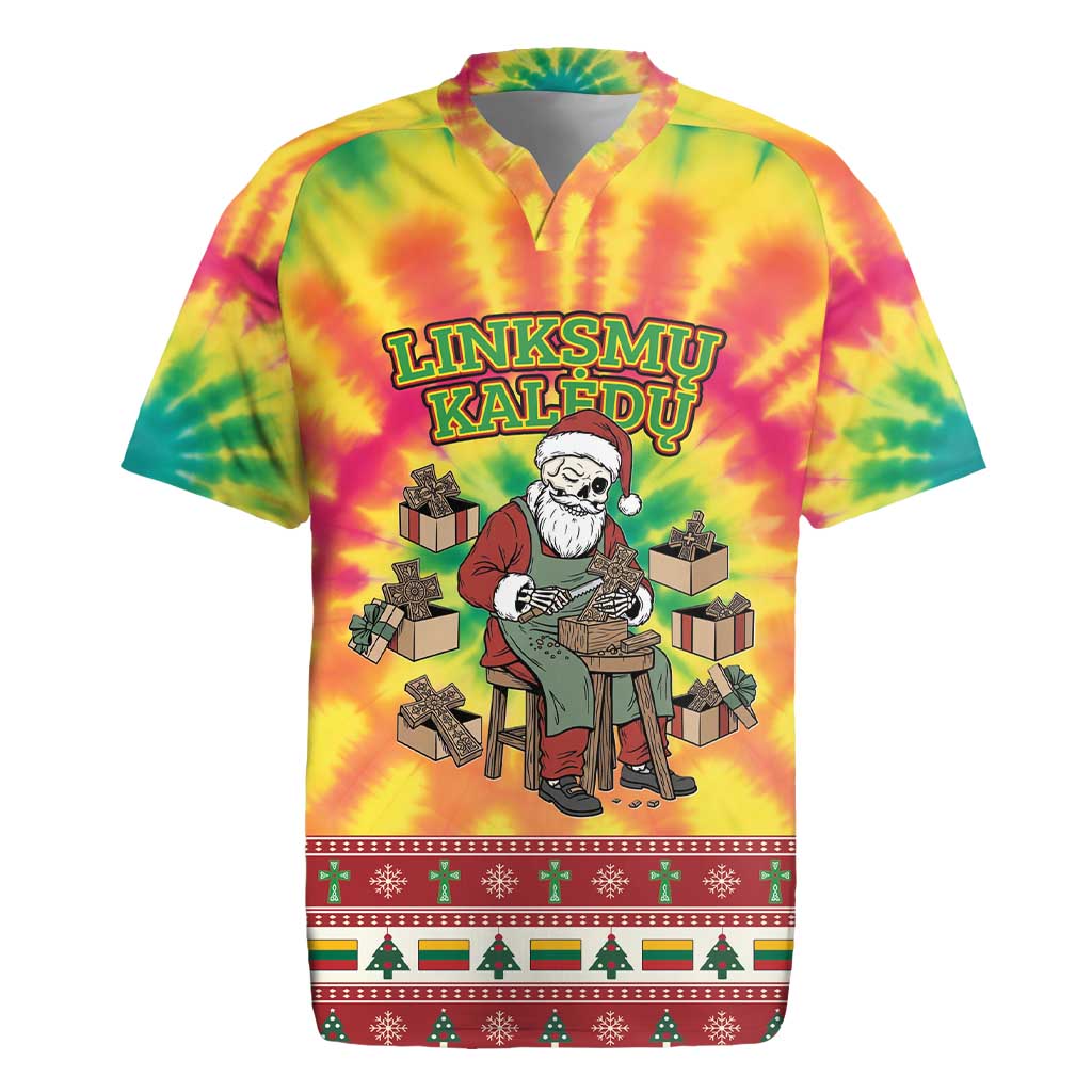 Personalized Lithuania Christmas Rugby Jersey Skeleton Cross Tie-Dye Vintage - Wonder Print Shop