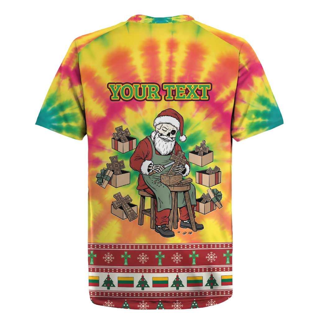 Personalized Lithuania Christmas Rugby Jersey Skeleton Cross Tie-Dye Vintage - Wonder Print Shop