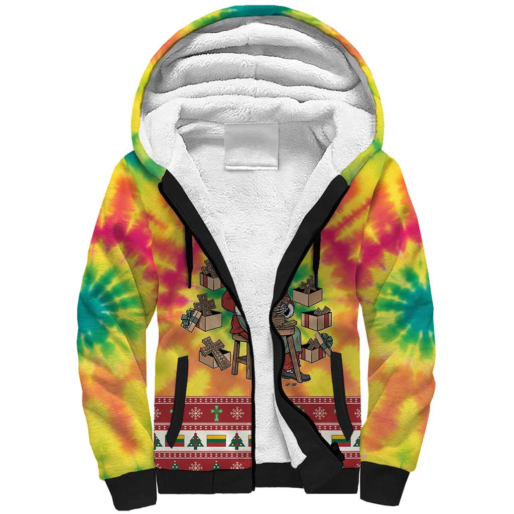 Personalized Lithuania Christmas Sherpa Hoodie Skeleton Cross Tie-Dye Vintage - Wonder Print Shop