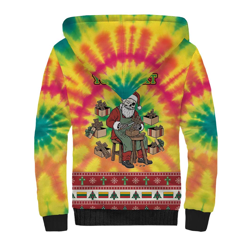 Personalized Lithuania Christmas Sherpa Hoodie Skeleton Cross Tie-Dye Vintage - Wonder Print Shop