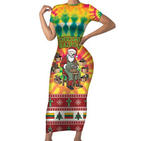 Personalized Lithuania Christmas Short Sleeve Bodycon Dress Skeleton Cross Tie-Dye Vintage - Wonder Print Shop