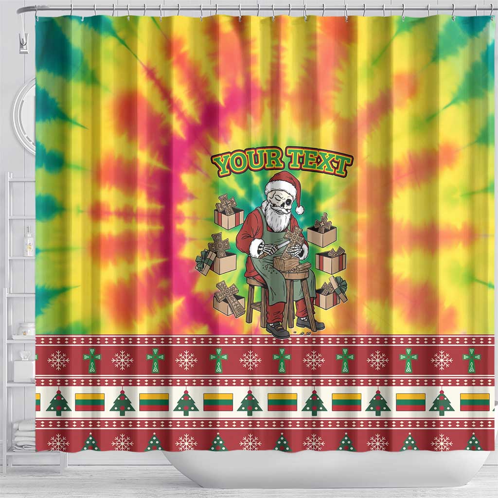 Personalized Lithuania Christmas Shower Curtain Skeleton Cross Tie-Dye Vintage - Wonder Print Shop