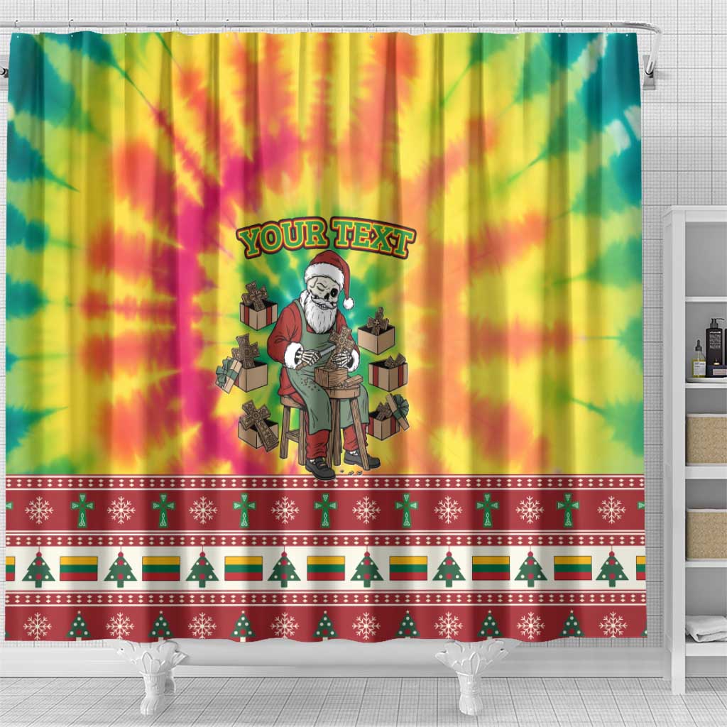 Personalized Lithuania Christmas Shower Curtain Skeleton Cross Tie-Dye Vintage - Wonder Print Shop