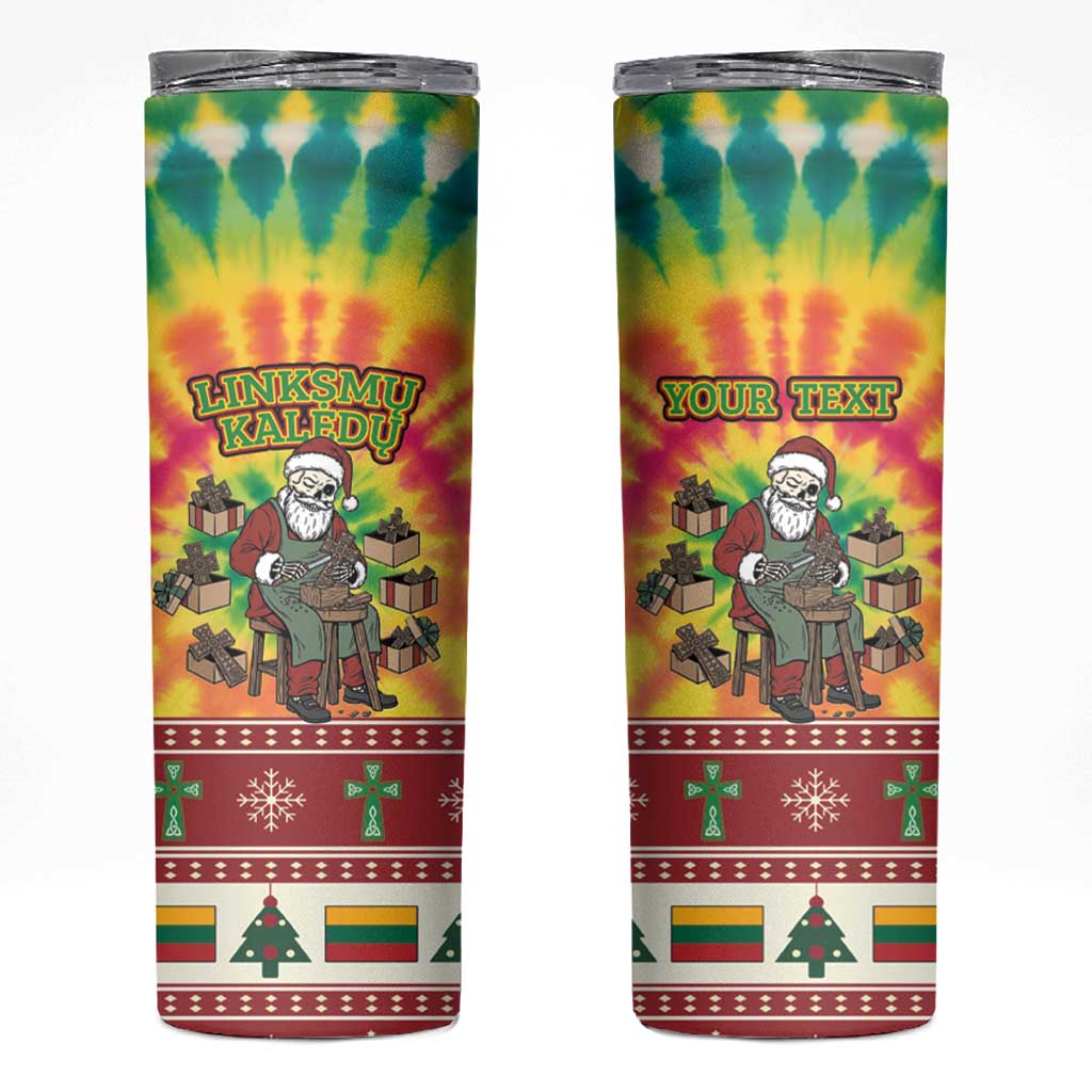Personalized Lithuania Christmas Skinny Tumbler Skeleton Cross Tie-Dye Vintage - Wonder Print Shop