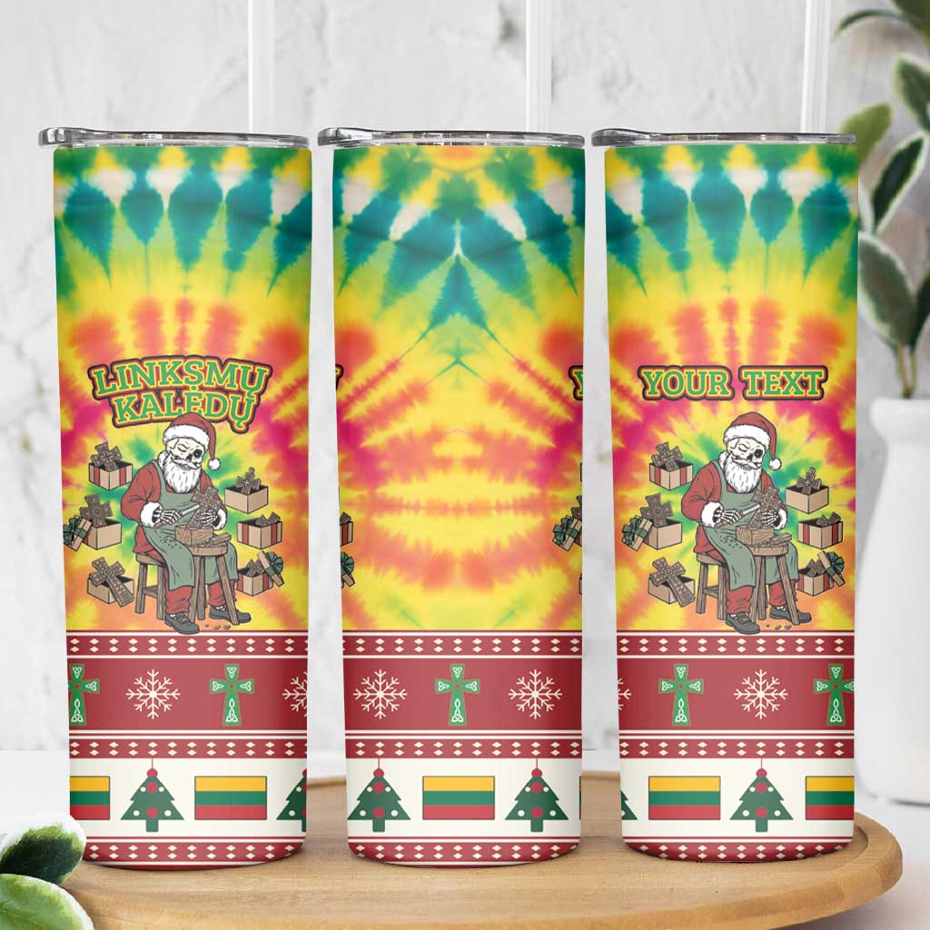 Personalized Lithuania Christmas Skinny Tumbler Skeleton Cross Tie-Dye Vintage - Wonder Print Shop