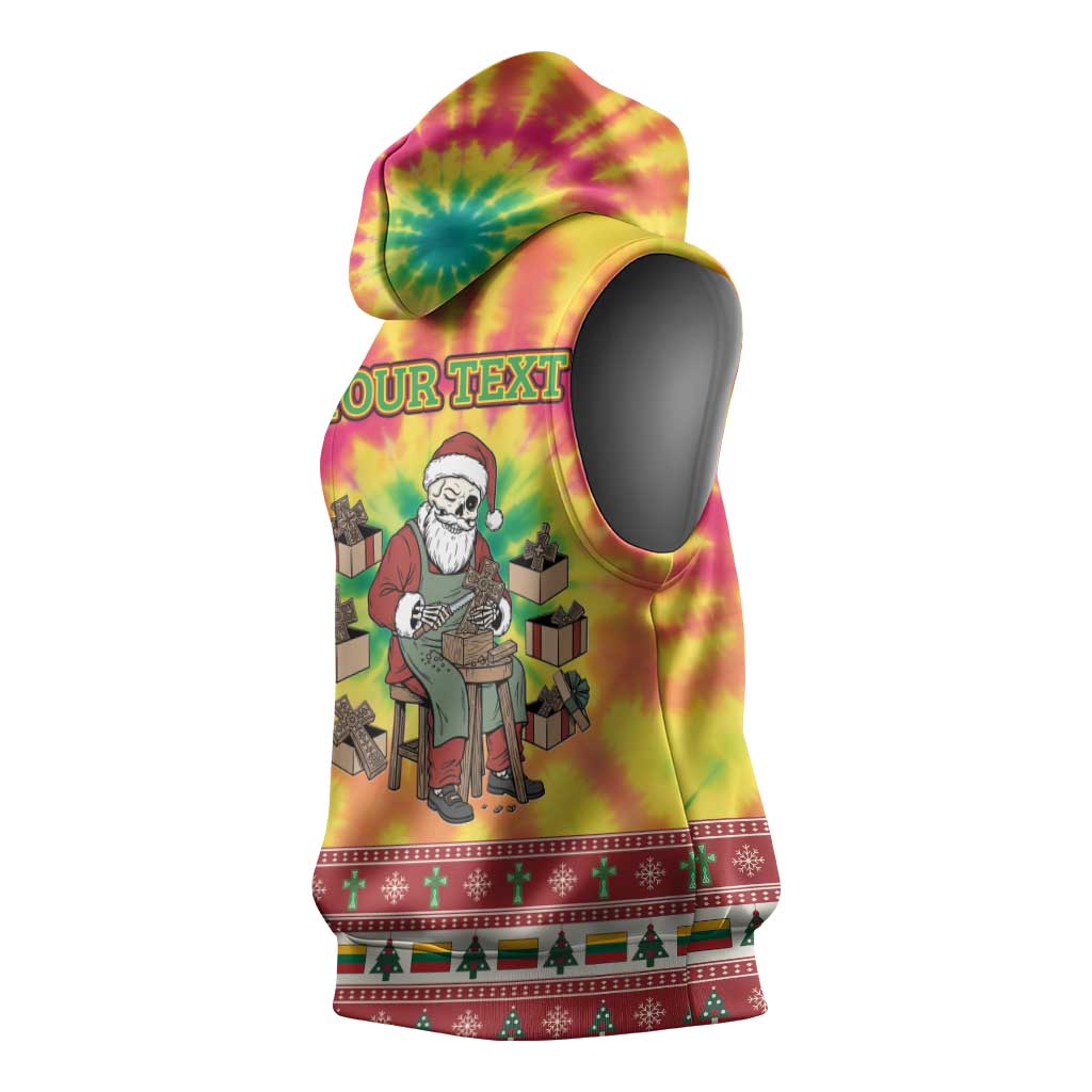 Personalized Lithuania Christmas Sleeveless Hoodie Skeleton Cross Tie-Dye Vintage - Wonder Print Shop