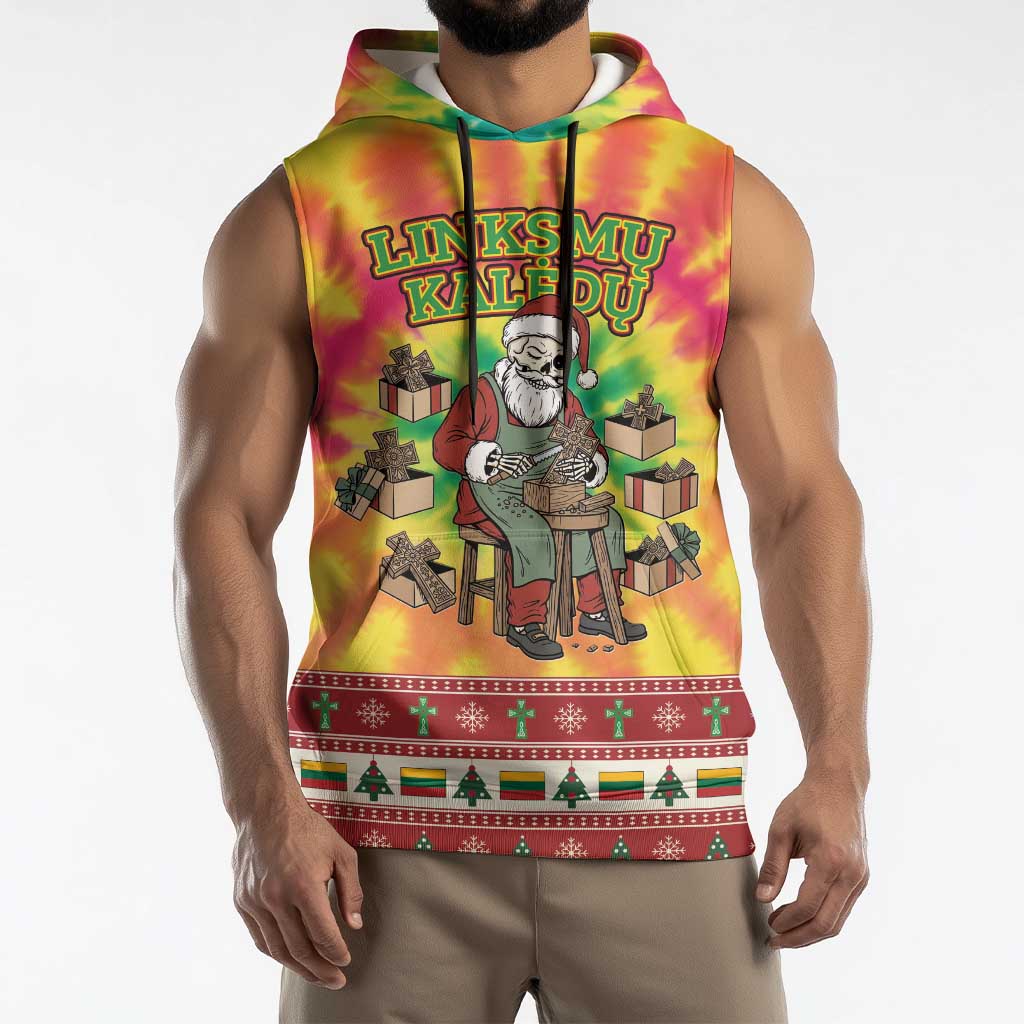 Personalized Lithuania Christmas Sleeveless Hoodie Skeleton Cross Tie-Dye Vintage - Wonder Print Shop