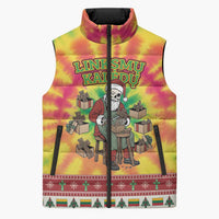 Personalized Lithuania Christmas Sleeveless Puffer Jacket Skeleton Cross Tie-Dye Vintage - Wonder Print Shop