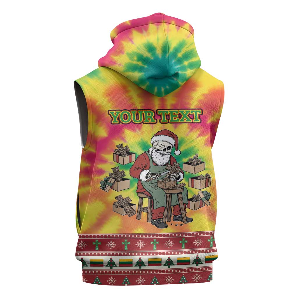 Personalized Lithuania Christmas Sleeveless Zip Hoodie Skeleton Cross Tie-Dye Vintage - Wonder Print Shop