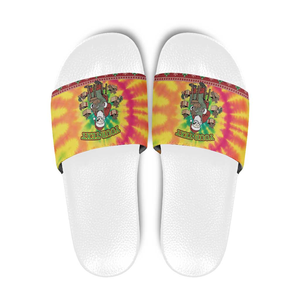 Personalized Lithuania Christmas Slide Sandals Skeleton Cross Tie-Dye Vintage - Wonder Print Shop