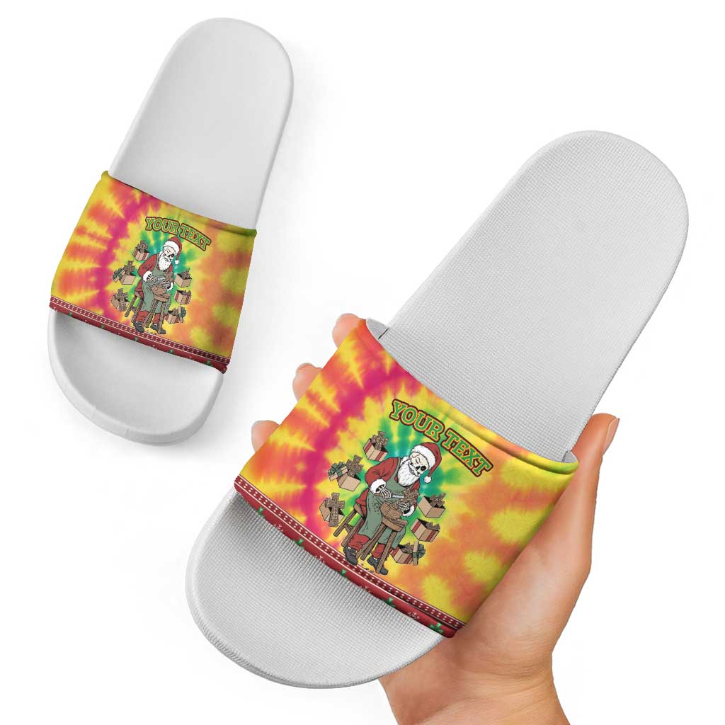 Personalized Lithuania Christmas Slide Sandals Skeleton Cross Tie-Dye Vintage - Wonder Print Shop