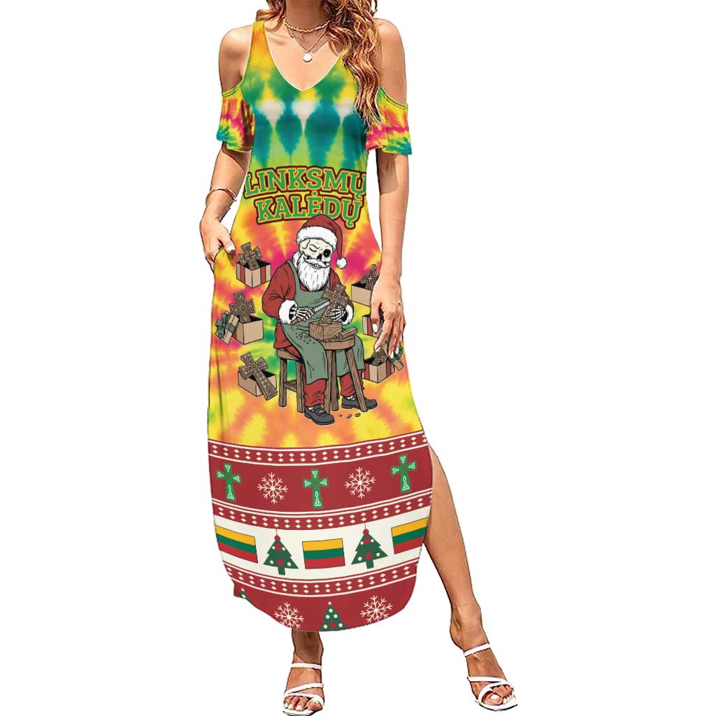 Personalized Lithuania Christmas Summer Maxi Dress Skeleton Cross Tie-Dye Vintage - Wonder Print Shop