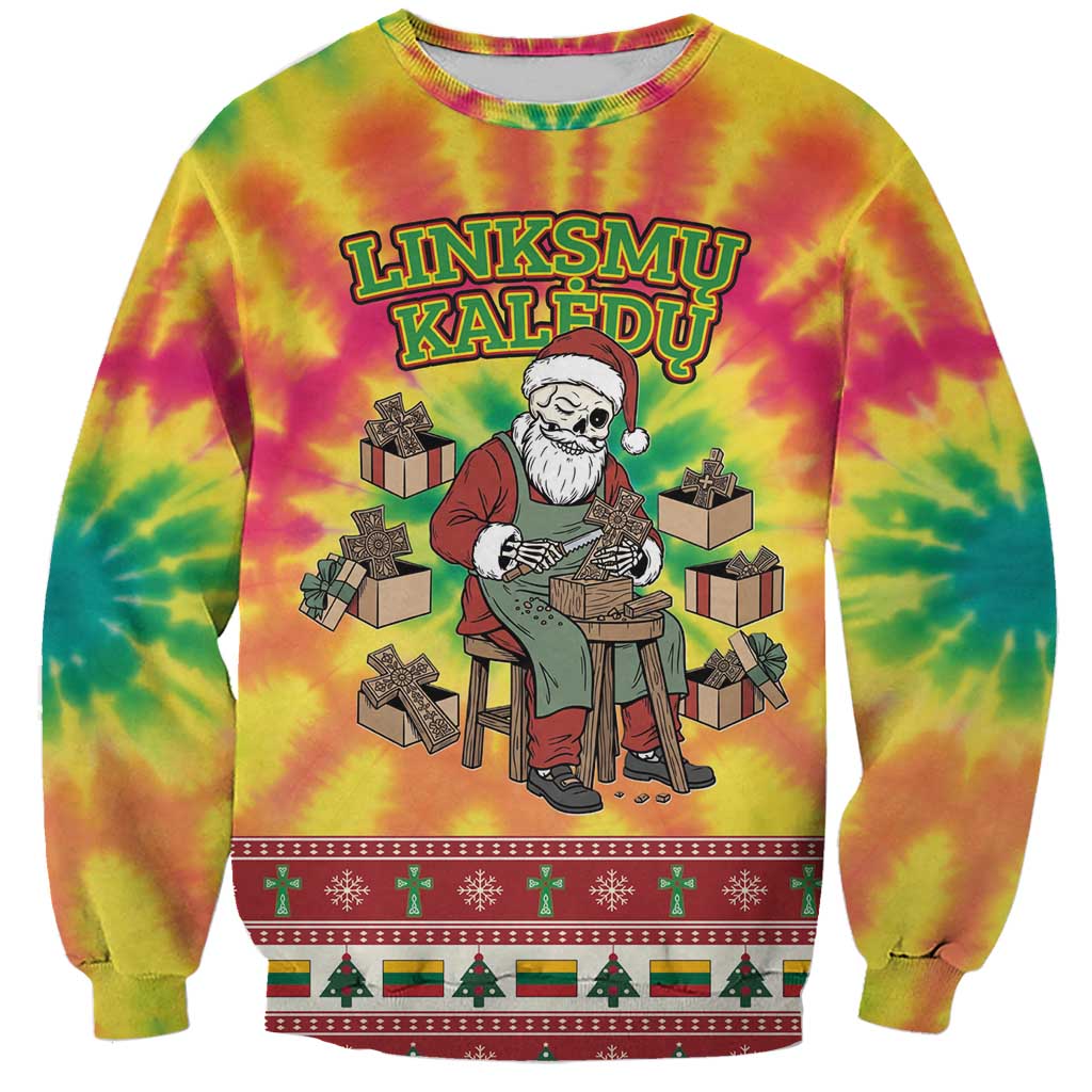 Personalized Lithuania Christmas Sweatshirt Skeleton Cross Tie-Dye Vintage - Wonder Print Shop