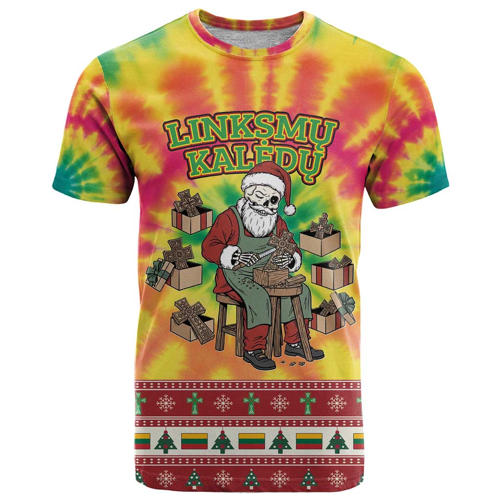 Personalized Lithuania Christmas T Shirt Skeleton Cross Tie-Dye Vintage - Wonder Print Shop