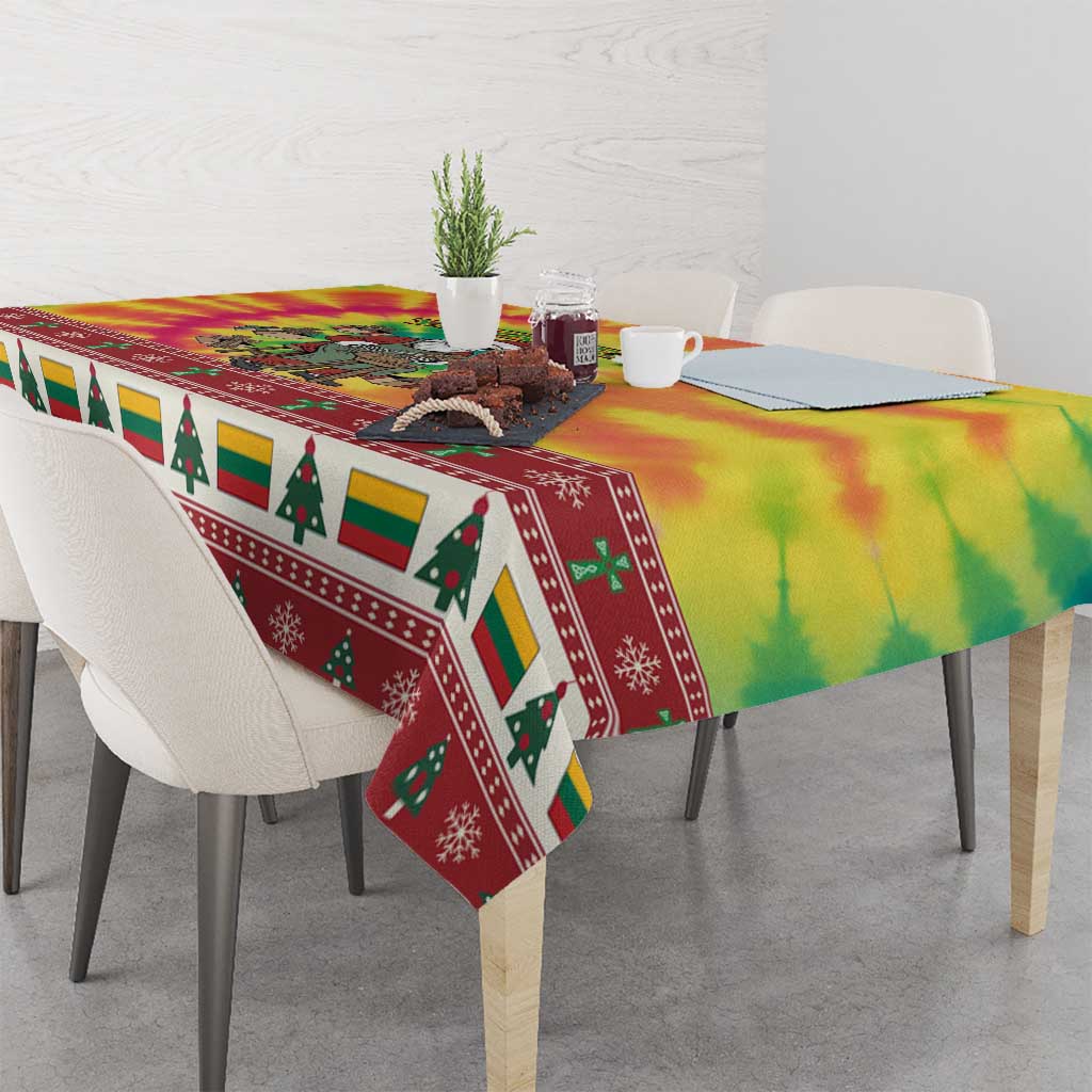 Personalized Lithuania Christmas Tablecloth Skeleton Cross Tie-Dye Vintage - Wonder Print Shop